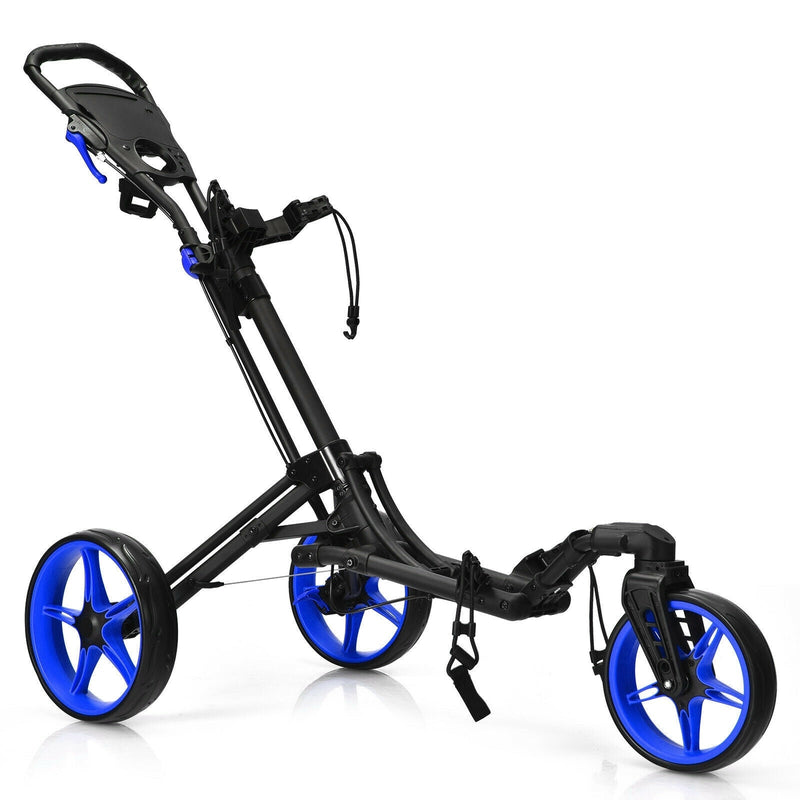 Folding Golf Push Cart with Scoreboard Adjustable Handle Swivel Wheel-Blue - Relaxacare