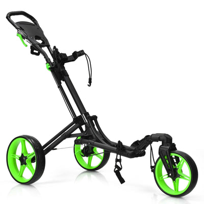 Folding Golf Push Cart with Scoreboard Adjustable Handle Swivel Wheel-Green - Relaxacare