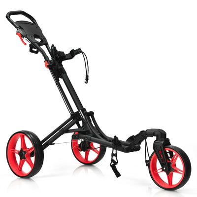 Folding Golf Push Cart with Scoreboard Adjustable Handle Swivel Wheel-Red - Relaxacare