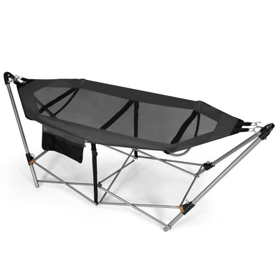 Folding Hammock Indoor Outdoor Hammock with Side Pocket and Iron Stand - Relaxacare
