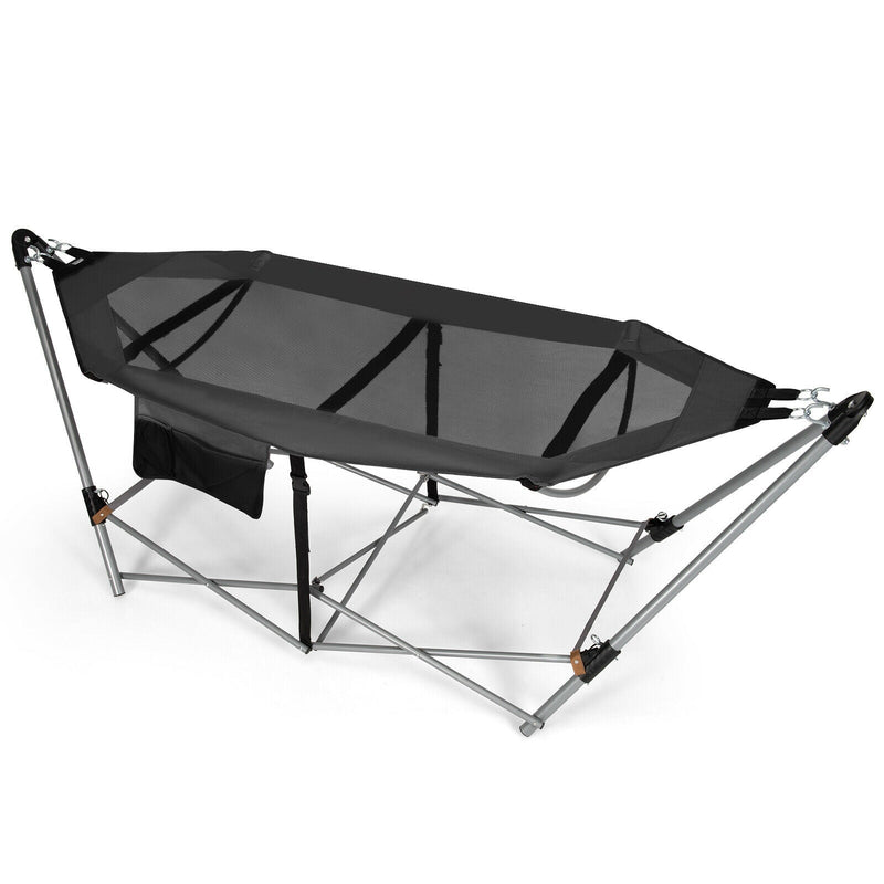 Folding Hammock Indoor Outdoor Hammock with Side Pocket and Iron Stand - Relaxacare