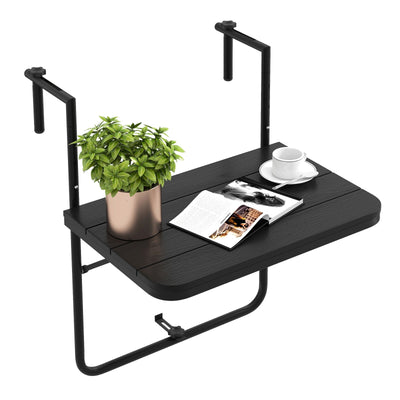 Folding Hanging Table with 3-Level Adjustable Height for Patio Balcony-Black - Relaxacare