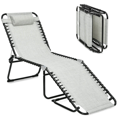 Folding Heightening Design Beach Lounge Chair with Pillow for Patio-Gray - Relaxacare