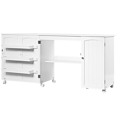 Folding Large Sewing Table Storage Shelves and Lockable Casters - Relaxacare