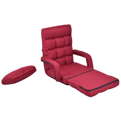 Folding Lazy Floor Chair Sofa with Armrests and Pillow-Red - Relaxacare
