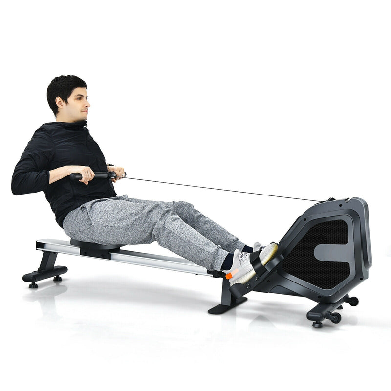 Folding Magnetic Rowing Machine with Monitor Aluminum Rail 8 Adjustable Resistance - Relaxacare