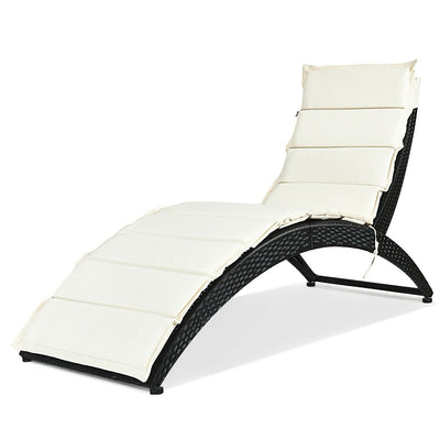 Folding Patio Rattan Portable Lounge Chair Chaise with Cushion-Beige - Relaxacare