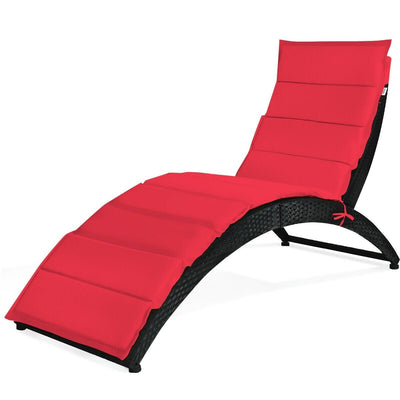 Folding Patio Rattan Portable Lounge Chair Chaise with Cushion-Red - Relaxacare