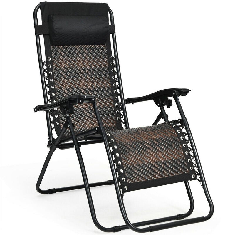 Folding Rattan Zero Gravity Lounge Chair with Removable Head Pillow-Brown - Relaxacare