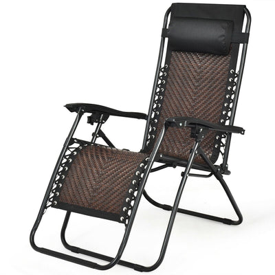 Folding Rattan Zero Gravity Lounge Chair with Removable Head Pillow-Coffee - Relaxacare