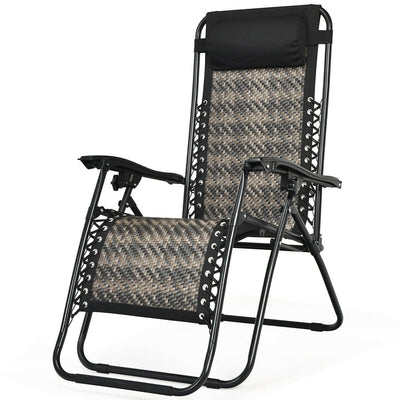 Folding Rattan Zero Gravity Lounge Chair with Removable Head Pillow-Gray - Relaxacare