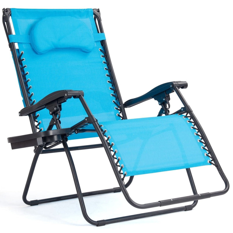 Folding Recliner Lounge Chair w/ Shade Canopy Cup Holder-Blue - Relaxacare
