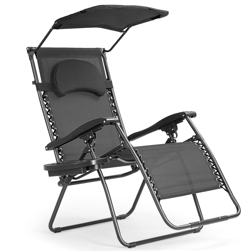Folding Recliner Lounge Chair with Shade Canopy Cup Holder - Relaxacare