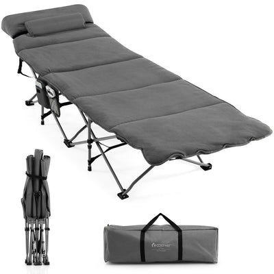 Folding Retractable Travel Camping Cot with Mattress and Carry Bag-Gray - Relaxacare