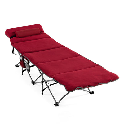 Folding Retractable Travel Camping Cot with Mattress and Carry Bag-Red - Relaxacare