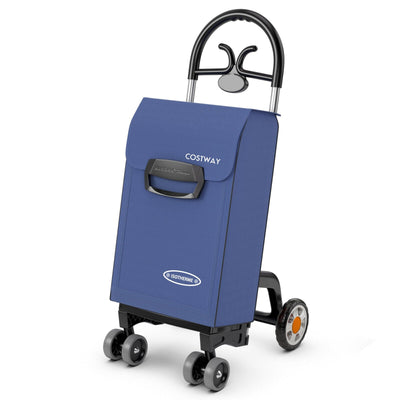 Folding Shopping Cart Utility Hand Truck with Rolling Swivel Wheels-Blue - Relaxacare