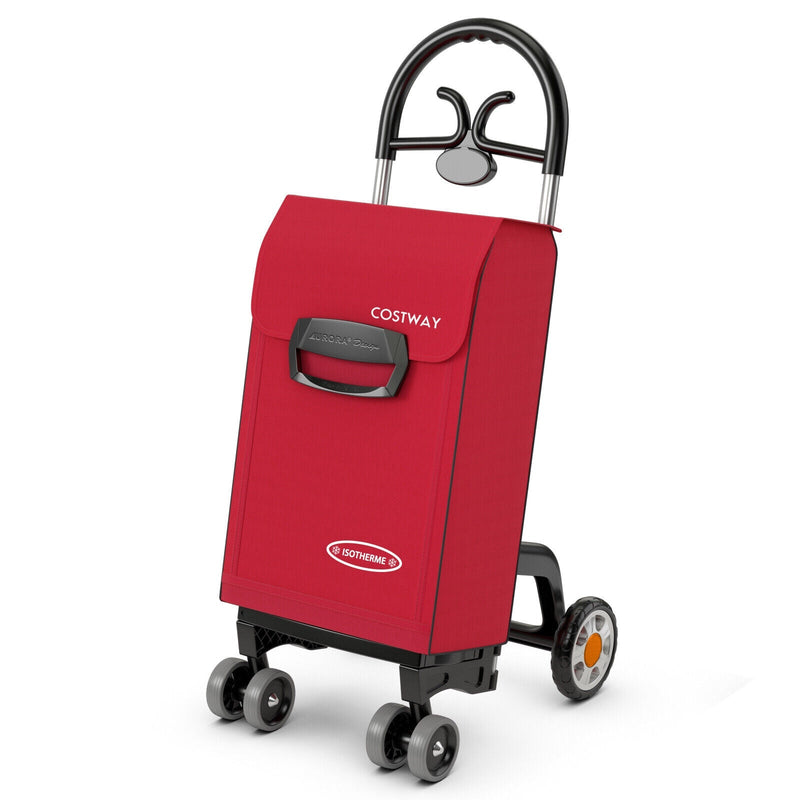 Folding Shopping Cart Utility Hand Truck with Rolling Swivel Wheels-Red - Relaxacare