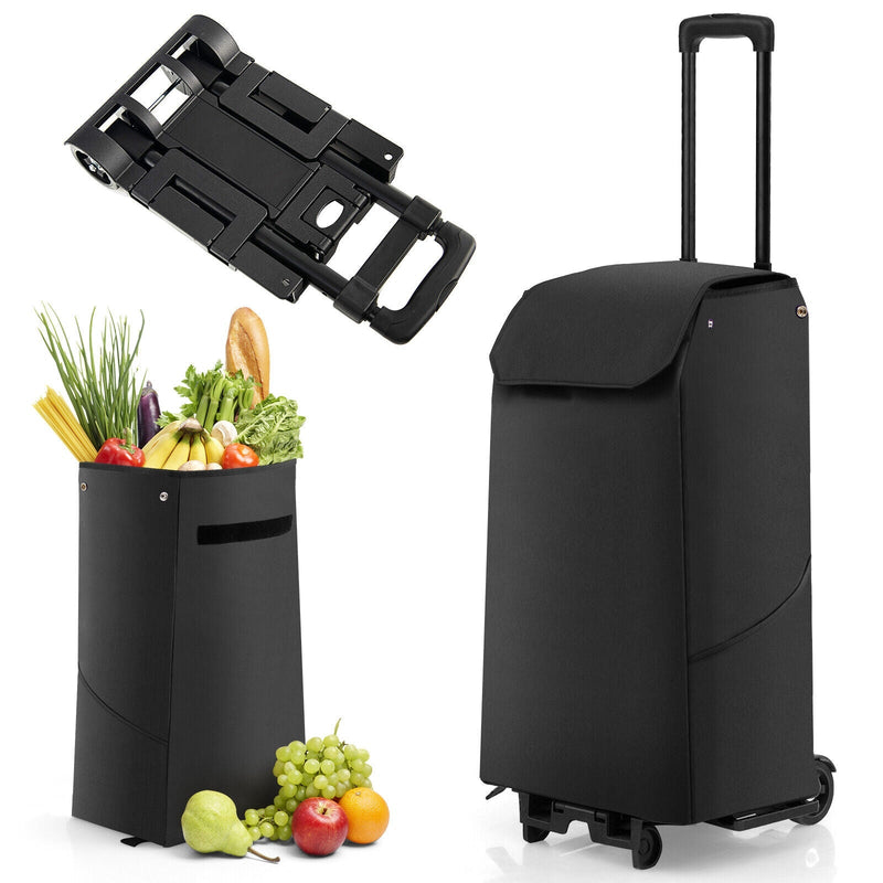 Folding Shopping Cart with 38 L Removable Waterproof Bag-Black - Relaxacare