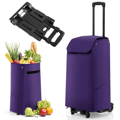 Folding Shopping Cart with 38 L Removable Waterproof Bag-Purple - Relaxacare