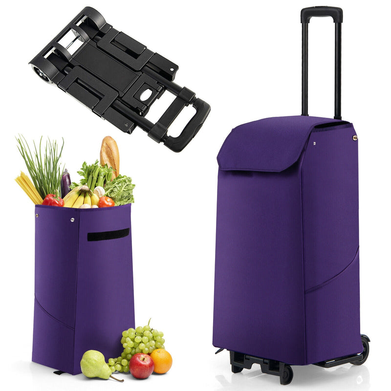 Folding Shopping Cart with 38 L Removable Waterproof Bag-Purple - Relaxacare