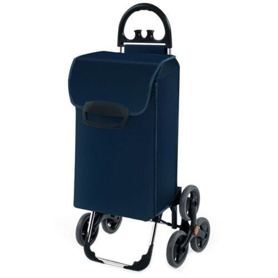 Folding Stair Climbing Shopping Cart with Removable Bag and Handle-Navy - Relaxacare