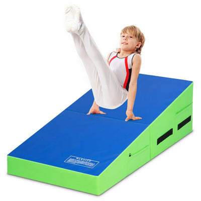 Folding Wedge Exercise Gymnastics Mat with Handles-Green - Relaxacare