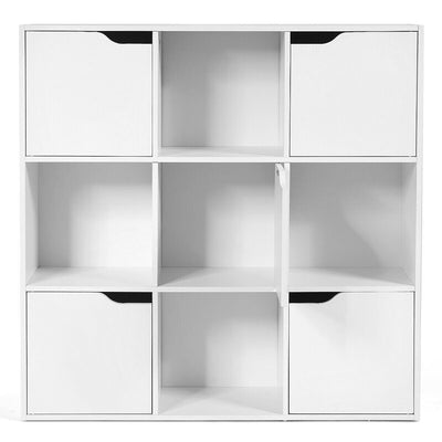 Free Standing 9 Cube Storage Wood Divider Bookcase for Home and Office-White - Relaxacare