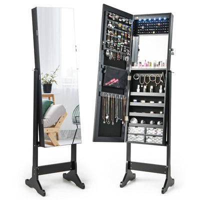Free Standing Full Length Jewelry Armoire with Lights-Black - Relaxacare