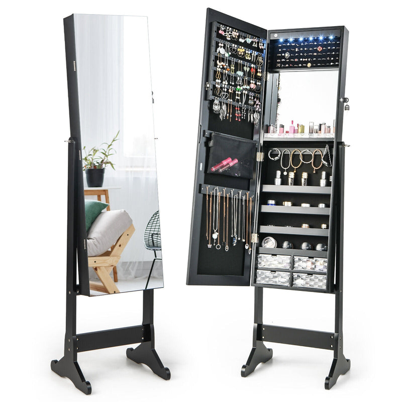 Free Standing Full Length Jewelry Armoire with Lights-Black - Relaxacare