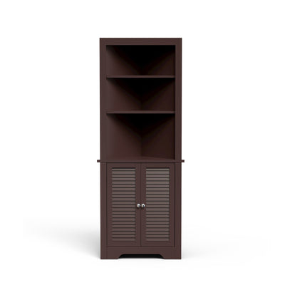 Free Standing Tall Bathroom Corner Storage Cabinet with 3 Shelves-Brown - Relaxacare