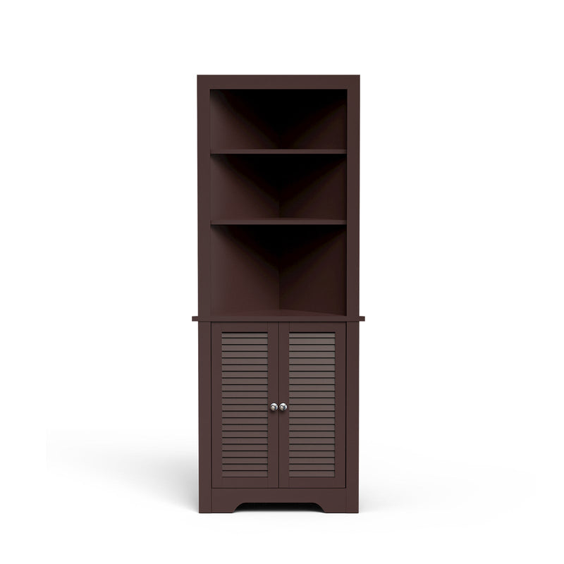 Free Standing Tall Bathroom Corner Storage Cabinet with 3 Shelves-Brown - Relaxacare