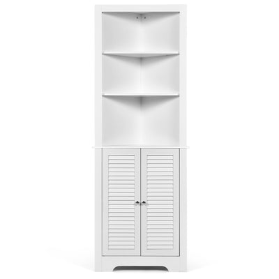 Free Standing Tall Bathroom Corner Storage Cabinet with 3 Shelves-White - Relaxacare