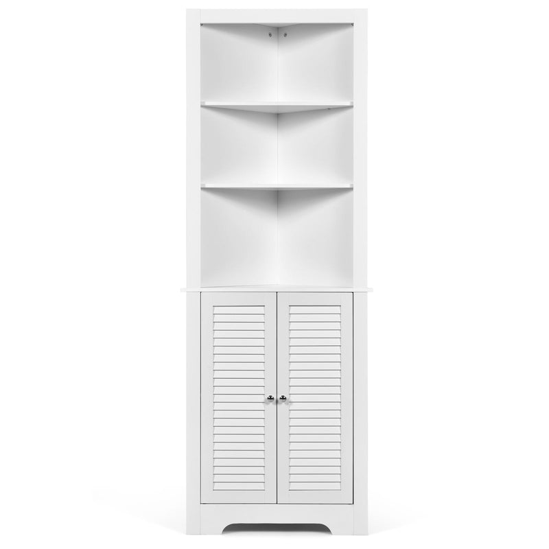Free Standing Tall Bathroom Corner Storage Cabinet with 3 Shelves-White - Relaxacare