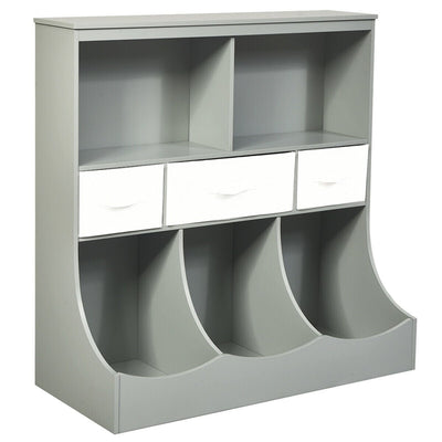 Freestanding Combo Cubby Bin Storage Organizer Unit W/3 Baskets-Gray - Relaxacare