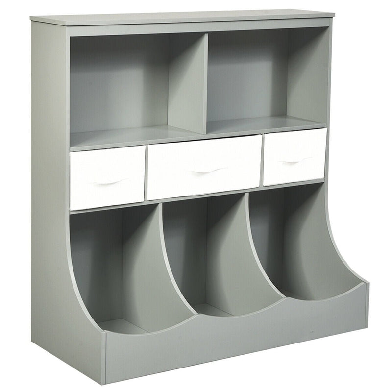 Freestanding Combo Cubby Bin Storage Organizer Unit W/3 Baskets-Gray - Relaxacare