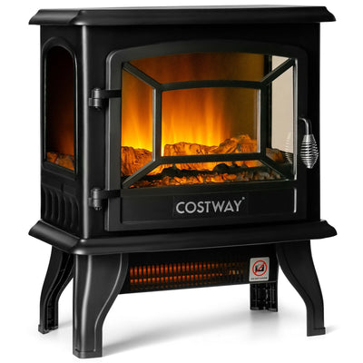 Freestanding Fireplace Heater with Realistic Dancing Flame Effect-Black - Relaxacare