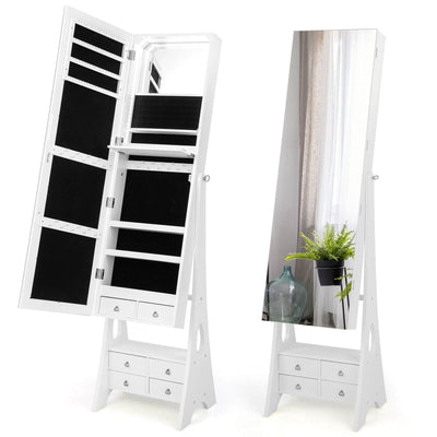 Freestanding Full Length LED Mirrored Jewelry Armoire with 6 Drawers - Relaxacare