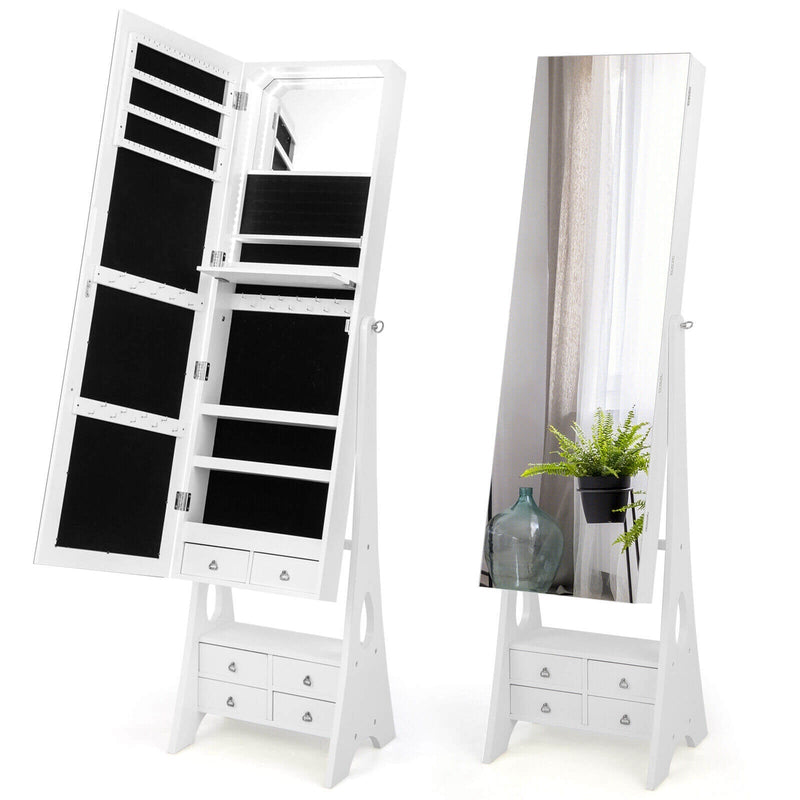 Freestanding Full Length LED Mirrored Jewelry Armoire with 6 Drawers - Relaxacare