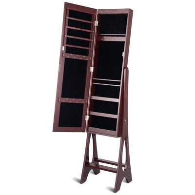 Freestanding Jewelry Cabinet Armoire Organizer with Bevel Edge Mirror - Relaxacare