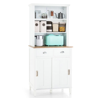 Freestanding Kitchen Pantry with Hutch Sliding Door and Drawer - Relaxacare