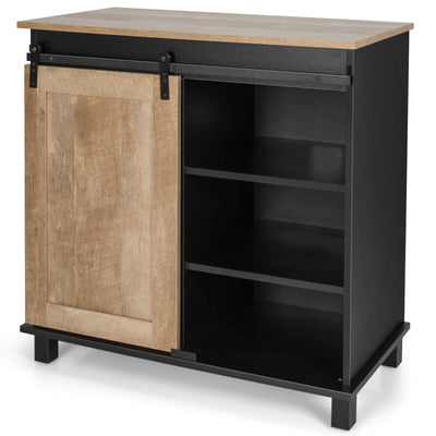 Freestanding Storage Cabinet with Sliding Barn Door-Oak - Relaxacare