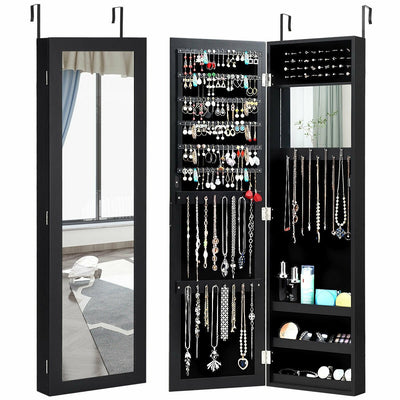 Full Length Mirror Jewelry Cabinet with Ring Slots and Necklace Hooks - Relaxacare
