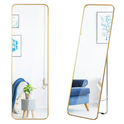Full Length Wall Mounted Hanging Mirror with Stand Free Standing Body-Golden - Relaxacare