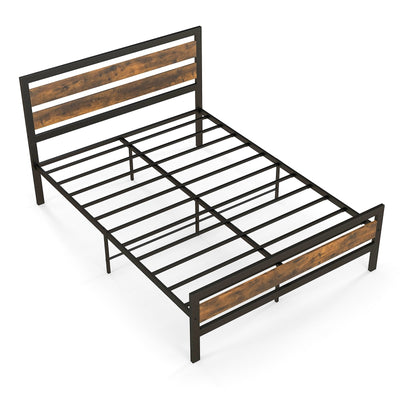 Full/Queen Industrial Bed Frame with Rustic Headboard and Footboard - Relaxacare