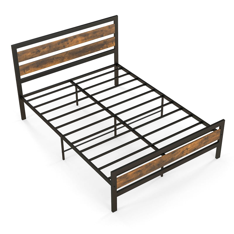 Full/Queen Industrial Bed Frame with Rustic Headboard and Footboard - Relaxacare