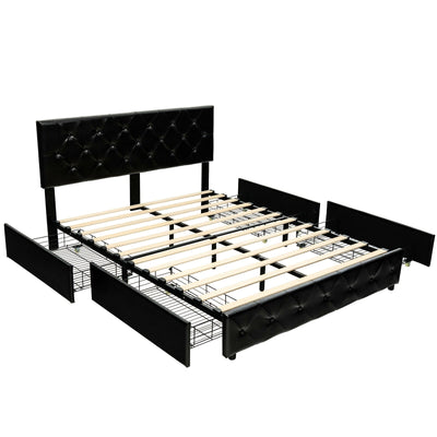 Full/Queen PU Leather Upholstered Platform Bed with 4 Drawers-Full Size - Relaxacare