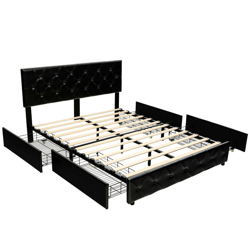 Full/Queen PU Leather Upholstered Platform Bed with 4 Drawers-Queen Size - Relaxacare