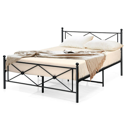 Full/Queen Size Metal Bed Frame Platform with Headboard-Full Size - Relaxacare