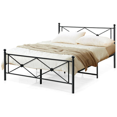 Full/Queen Size Metal Bed Frame Platform with Headboard-Queen Size - Relaxacare