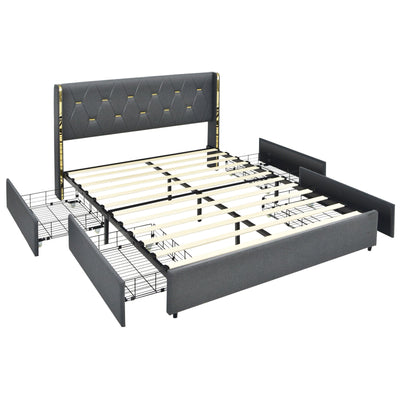 Full/Queen Size Upholstered Bed Frame with 4 Storage Drawers - Relaxacare